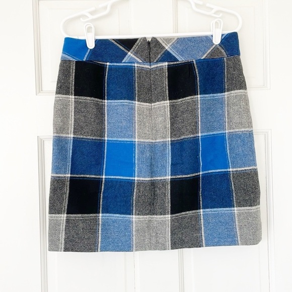 TALBOTS Petites skirt size 8P blue grey plaid short wool blend - Picture 2 of 5